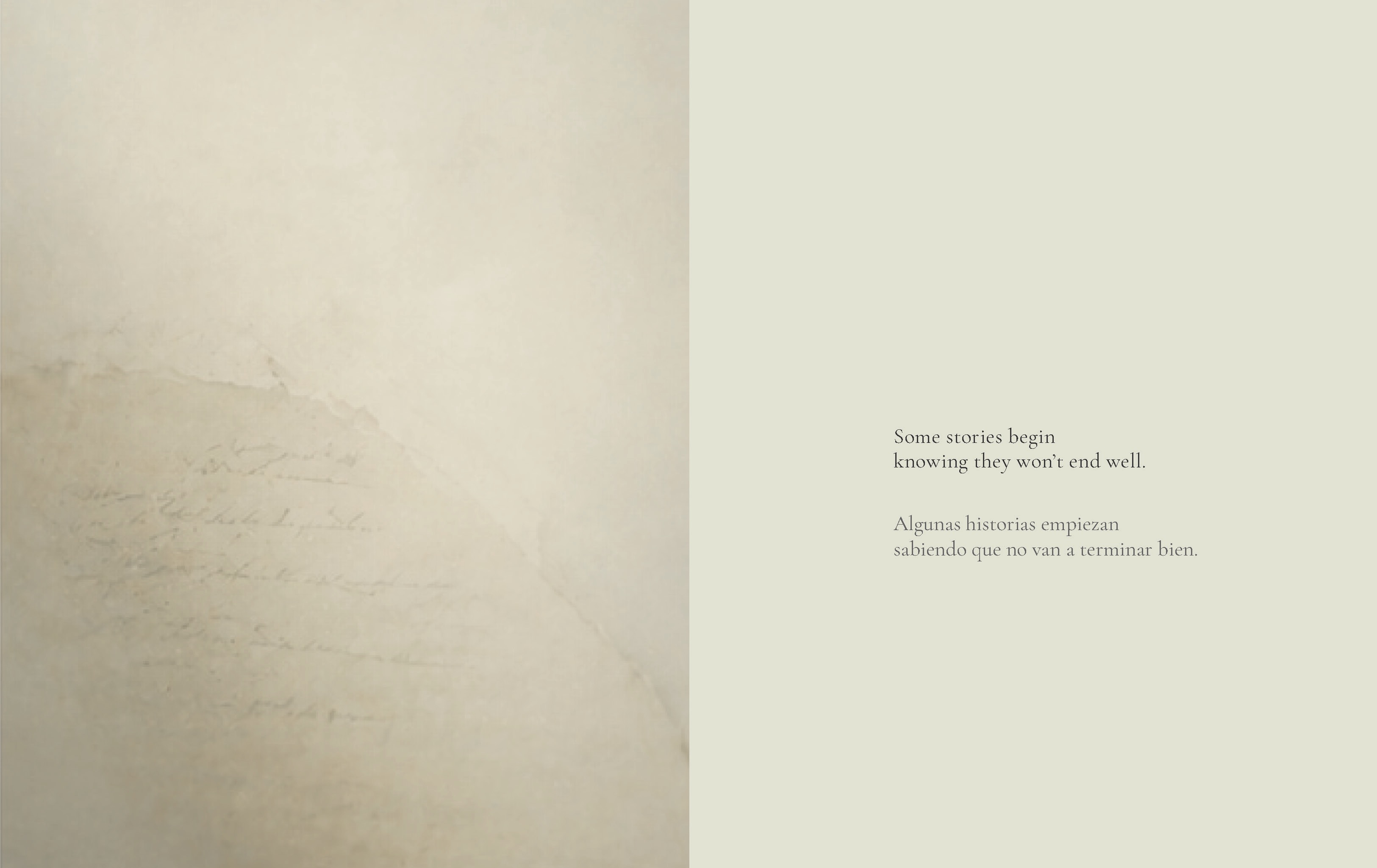 Preview spread from What Remains showing a reflective origins fragment